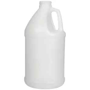 Sometimes called an Industrial Round, this 64 ounce (1/2 gallon) round jug is ideal for household and industrial cleaners and solvents. This handled jug is easy to carry and would work great for glass cleaners, pool chemicals or similar liquids.