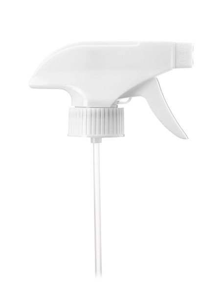White plastic 28-400 ribbed skirt spray/stream/off nozzle trigger sprayer