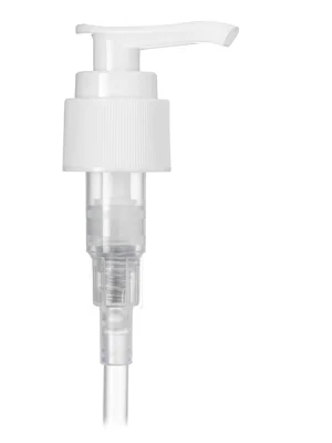 White PP plastic 24-410 ribbed skirt down-lock saddle head dispensing pump