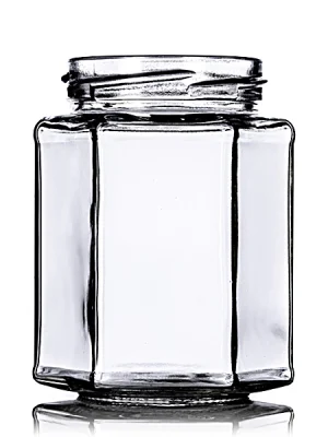 9 oz clear glass hex-shaped jar