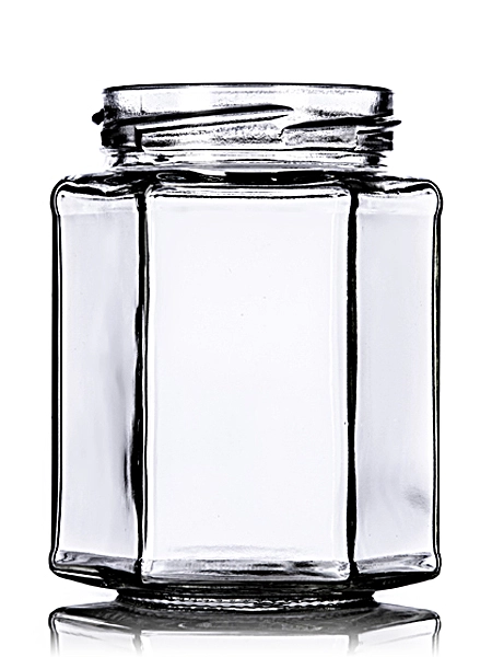 9 oz clear glass hex-shaped jar 9 oz clear glass hex-shaped jar