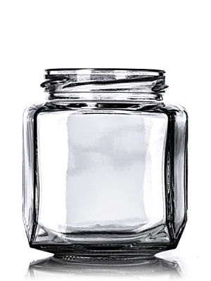 9 oz clear glass oval hex-shaped jar