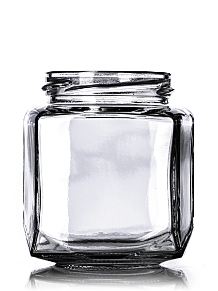 9 oz clear glass oval hex-shaped jar 9 oz clear glass oval hex-shaped jar