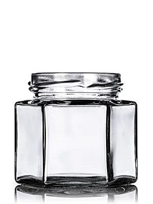 4 oz clear glass hex-shaped jar