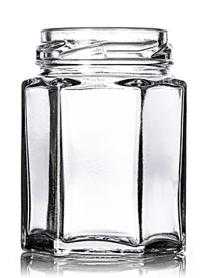 55 mL clear glass hex-shaped jar