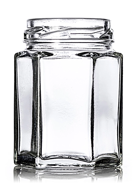 55 mL clear glass hex-shaped jar