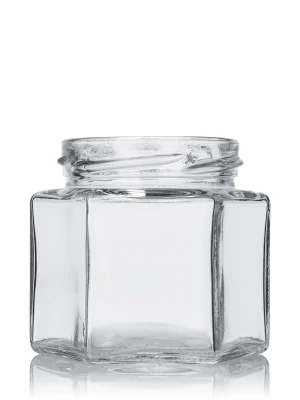 4 oz clear glass hex-shaped jar