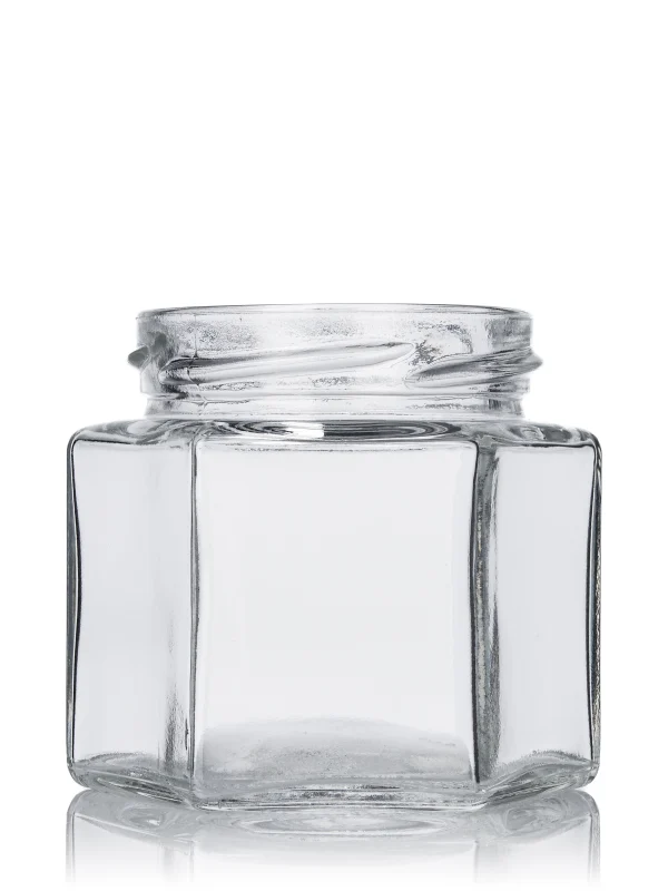 4 oz clear glass hex-shaped jar 4 oz clear glass hex-shaped jar