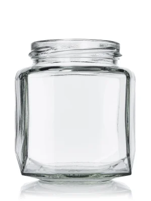 9 oz clear glass hex-shaped oval jar